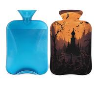Halloween Castle Hot Water Bottle with Cover, Moon Tree Bat 2L Hot Water Bag for Pain Relief, Neck Soft and Shoulder, Hand Feet Warmer, Hot and Cold Compress for Adult Kids