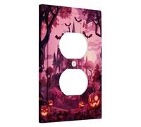 Halloween Castle Light Switch Cover Plates/Outlet Covers, Peach Spooky Theme, Fall Decoration, Enchanted Design for Wall Accents, Thermoplastic Wall Plates,Standard Size Single Duplex Outlet