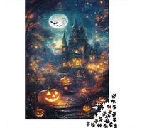 Halloween Castle Night 1000 Pieces Thick Cardboard Jigsaw Puzzle Couple Partners Brain Training Beautiful Decoration Gift Idea 52x38cm/1000pcs