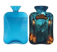 Halloween Castle Pumpkin Hot Water Bottle with Cover, Moon Bat Tree 2L Hot Water Bag for Pain Relief, Neck Soft and Shoulder, Hand Feet Warmer, Hot and Cold Compress for Adult Kids