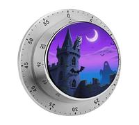 Halloween Castle Purple Sky Kitchen Timer 60 Minute Visual Wind Up Timers Indoor Mechanical Timers with Magnetic Base Stainless Steel Timer for Home Cooking Time Management Tool