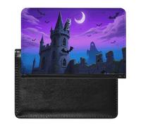 Halloween Castle Purple Sky Passport Holder Unique PU Ultra-thin Passport Protective Case Compact Easy to Carry Passports Cover for Women And Men Passports Case