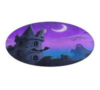 Halloween Castle Purple Sky Round Area Rug Non Slip Backing Doormat Water Absorbent Plush Throw Low-Pile Non-Slip Floor Mat Carpet for Living Room Bedroom Entryway Nursery Room 60 * 60cm