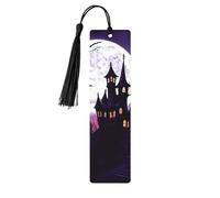 Halloween Castle Purple Sky Wooden Bookmark 5pcs for Book Lovers,DIY Wood Craft Bookmarks with Colorful Tassels Wooden Gift Tags Labels Ornaments Unusual Gift for Men Women