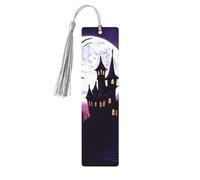 Halloween Castle Purple Sky Wooden Bookmark 5pcs for Book Lovers,DIY Wood Craft Bookmarks with Colorful Tassels Wooden Gift Tags Labels Ornaments Unusual Gift for Men Women