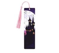 Halloween Castle Purple Sky Wooden Bookmark 5pcs for Book Lovers,DIY Wood Craft Bookmarks with Colorful Tassels Wooden Gift Tags Labels Ornaments Unusual Gift for Men Women
