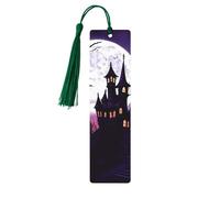 Halloween Castle Purple Sky Wooden Bookmark 5pcs for Book Lovers,DIY Wooden Craft Bookmarks with Colorful Tassels Wood Gift Tags Labels Ornaments Unusual Gift for Men Women