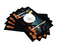 Halloween Castle Scary Pumpkin Dead Tree Vinyl Placemats Set of 4 for Dining Tables,Kitchen Table Mats Heat Resistant Washable Wipeable PVC Place Mat