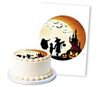 Halloween Castle Spooky Night Scene, 1 Icing Sheet 8" Round Cake Topper