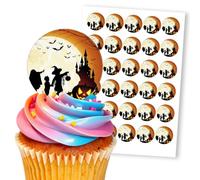 Halloween Castle Spooky Night Scene, 30 Edible Paper 1.5" Cupcake Toppers