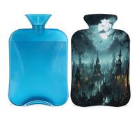 Halloween Castle Tree Moon Hot Water Bottle with Cover, 2L Hot Water Bag for Pain Relief, Neck and Shoulder, Hand Feet Warmer