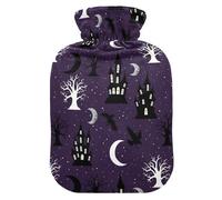 Halloween Castle Tree Moon Hot Water Bottle with Cover for Pain Relief Heating Bag for Women, 2L