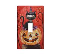 Halloween Cat and Pumpkin Light Switch Cover Plates/Outlet Covers,Dark Halloween Decor,Home Wall Accents, Halloween Thermoplastic Wall Plates,Standard Size Single Toggle