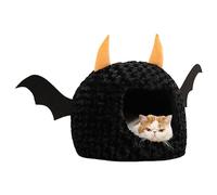 Halloween Cat Bed - Spooky Design Devil Shaped Cat Bed, Comfortable Plush Halloween Bats Cat Bed | Pet Friendly Felt Cats Cave, Cat Hideaway Huut for Small Sized Cats Dogs, Black, Black, Refer to