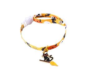 Halloween Cat Breakaway Collar With Pumpkin Witch Pendant Reflective Pet Collar For Cats Adjustable Comfortable (Yellow, One Size)