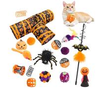 Halloween Cat Channel Toy Set, 3-Way Cat Tunnel Set | Interactive Kitten Game with Bell Ball - Foldable Cat Tunnel, Feather Stick, Ball Feather Mouse
