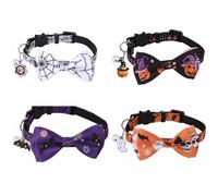 Halloween Cat Collar 4 Pcs, Adjustable Cat Collar, with Bells and Bow Tie Ghost Pumpkin Pattern for Kitten Puppy Pet Supplies Stuff Accessories
