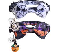 Halloween Cat Collar Breakaway with Cute Bow Tie and Bell for Kitty Adjustable Safety(White+Black)