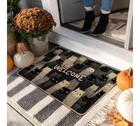 Halloween Cat Doormat, Black and Beige Welcome Mat for Fall Outdoor & Indoor Entryway Decor, Rubber Waterproof Non-Slip Dust Absorbent Front Door Mats, Easy Clean 29x17 Inch