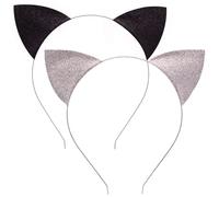 Halloween Cat Ears Headband - 2Pcs Silver & Black Headband Cosplay Cat headband - Glitter Exquisite Sweet Sexy Women Hair Accessories