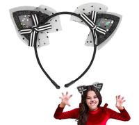 Halloween Cat Ears Headband,Cat Ears Headband Halloween Headband Sequin Kitty Ears Headband Halloween Costume Accessories for Women Girl Kids Adults Halloween Party Supplies Fancy Dress Prop A8WSMETG