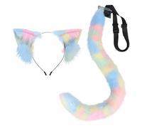 Halloween Cat Ears Headband With Tail Set Furry Animal Ears And Butt Tail Costume Accessory For Women & Girls Anime Cosplay Props (Black, One Size)