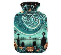 Halloween Cat Full Moon Hot Water Bottles with Soft Velvet Cover Hot Water Bag for Menstrual Cramps