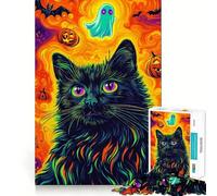 Halloween Cat Ghost Pumpkins 1000-piece Puzzle for Adults Cognitive Train Tight Connection Pattern Build Wall Art (38x52cm)