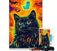 Halloween Cat Ghost Pumpkins Jigsaw Puzzle for Adults 1000 Pieces Cognitive Train Clear Tone Pattern Assemble Birthday Art Gift (38x26cm)