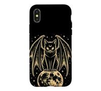 Halloween Cat Gothic Moon Bat Wings Occult Witchy Art Women Case for iPhone X/XS