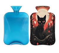 Halloween Cat Hot Water Bottle with Cover, Moon Trees Castle 2L Hot Water Bag for Pain Relief, Neck Soft and Shoulder, Hand Feet Warmer, Hot and Cold Compress for Adult Kids