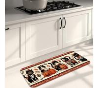 Halloween Cat Kitchen Mats for Floor, Cute Cat Pumpkin Decor Soft Mats, Cushioned Comfort Washable Non Slip Rugs for Kitchen Sinks Laundryroom 16x47 Inch