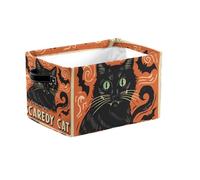 Halloween Cat Large Collapsible Storage Baskets with Handles, Bat Fabric Storage Bin Organizer Box for Shelves, Toy Clothes Nursery Closet Living Room Decor