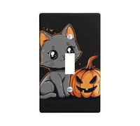 Halloween Cat Light Switch Cover Plate/Outlet Covers, Gray Kitten and Pumpkin for Wall Accents, Thermoplastic Wall Plates, Standard Size Single Toggle