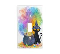 Halloween Cat Light Switch Cover Plates/Outlet Covers, Colorful Witchy Cat with Cauldron Design, Thermoplastic Wall Plates, Standard Size Single Toggle