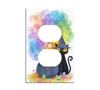 Halloween Cat Light Switch Cover Plates/Outlet Covers, Colorful Witchy Cat with Cauldron Design, Thermoplastic Wall Plates, Standard Size Single Duplex Outlet