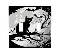 Halloween Cat Light Switch Cover Plates/Outlet Covers, Full Moon and Bats for Spooky Decor, Thermoplastic Wall Plates, Standard Size Double Toggle
