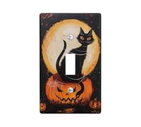 Halloween Cat Light Switch Cover Plates/Outlet Covers, Full Moon Jack-o'-Lantern for Wall Accents, Decorative Wall Plates for Holiday Season, Standard Size Single Toggle