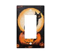 Halloween Cat Light Switch Cover Plates/Outlet Covers, Full Moon Jack-o'-Lantern for Wall Accents, Decorative Wall Plates for Holiday Season, Standard Size Single Rocker