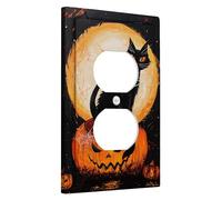 Halloween Cat Light Switch Cover Plates/Outlet Covers, Full Moon Jack-o'-Lantern for Wall Accents, Decorative Wall Plates for Holiday Season, Standard Size Single Duplex Outlet