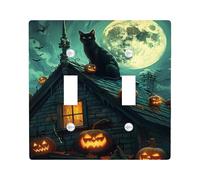 Halloween Cat Light Switch Cover Plates/Outlet Covers,Full Moon Pumpkin Decoration for Wall Accents, Thermoplastic Wall Plates,Standard Size Double Toggle