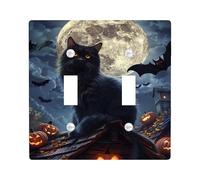 Halloween Cat Light Switch Cover Plates/Outlet Covers, Midnight Full Moon Pumpkin for Spooky Wall Accents, Thermoplastic Wall Plates, Standard Size Double Toggle