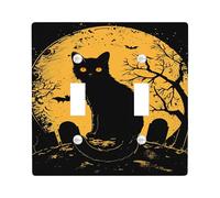 Halloween Cat Light Switch Cover Plates/Outlet Covers, Orange Full Moon for Wall Accents, Thermoplastic Wall Plates,Standard Size Double Toggle