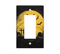 Halloween Cat Light Switch Cover Plates/Outlet Covers, Orange Full Moon Spooky Graveyard Decor, Thermoplastic Wall Plates, Seasonal Gothic Style, Standard Size Single Rocker