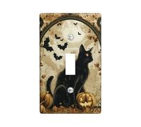 Halloween Cat Light Switch Cover Plates/Outlet Covers,Pumpkin Bats for Autumn Decor,Thermoplastic Wall Plates, Standard Size Single Toggle