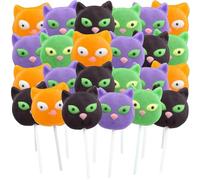 Halloween Cat Lollipops, Assorted Fruit Flavored Suckers, Individually Wrapped Trick or Treat Candies, 24 Count