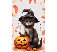 Halloween Cat Lover Notebook - Dot Grid Journal with Witch Hat Cat, Pumpkin & Fall Leaves (100 Pages)