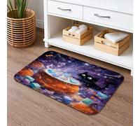 Halloween Cat Magic Potion Bath Mat, Fanciful Violet and Orange Non Slip Shower Mat, Autumn Memory Foam Washable Bath Rugs for Bathroom Toilet Restroom Decorative 20x32 Inch