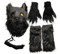 Halloween Cat Mask,Black Latex Cute Kitten Animal Plush Deluxe Full Head Helmet,Fancy Halloween Cosplay Party Costume Props
