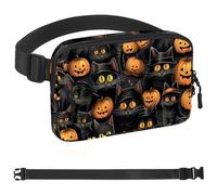 Halloween Cat N Fanny Packs for Women Men, Crossbody Belt Bag with Zipper Pockets,Waterproof Waist Packs with Adjustable Strap for Workout Running Traveling Hiking, Multicolor, One Size
